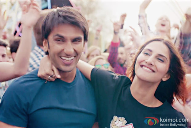 Ranveer Singh and Vaani Kapoor in a Nashe Si Chadh Gayi song still from Befikre