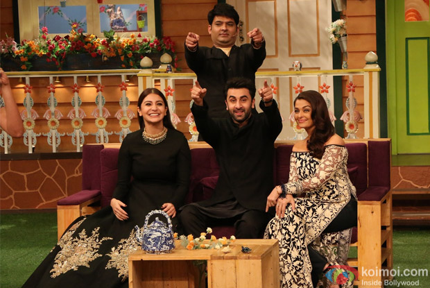 Ranbir Kapoor, Aishwarya Rai Bachchan and Anushka Sharma on the sets of The Kapil Sharma Show