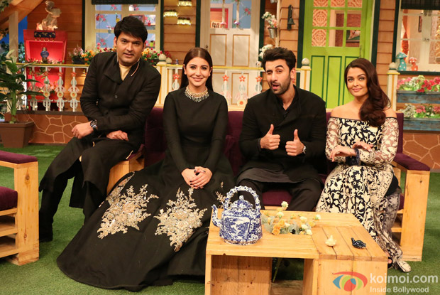 Ranbir Kapoor, Aishwarya Rai Bachchan and Anushka Sharma on the sets of The Kapil Sharma Show