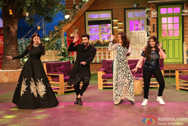 Ranbir Kapoor, Aishwarya Rai Bachchan and Anushka Sharma on the sets of The Kapil Sharma Show