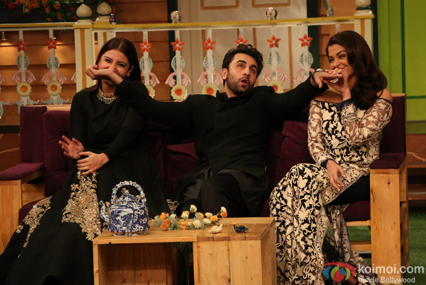 Ranbir Kapoor, Aishwarya Rai Bachchan and Anushka Sharma on the sets of The Kapil Sharma Show