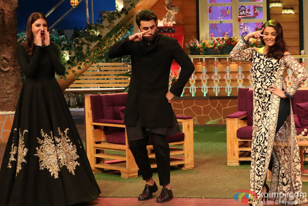 Ranbir Kapoor, Aishwarya Rai Bachchan and Anushka Sharma on the sets of The Kapil Sharma Show