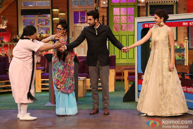 Ranbir Kapoor, Aishwarya Rai Bachchan and Anushka Sharma on the sets of The Kapil Sharma Show