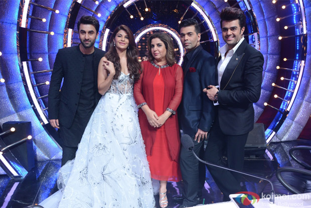 Jacqueline Fernandez, Farah Khan, Karan Johar, Manish Paul and Ranbir Kapoor on the sets of Jhalak Dikhhla Jaa