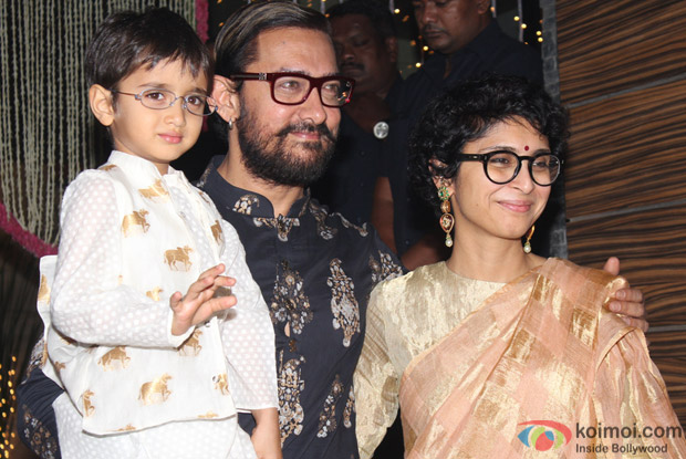 Aamir Khan along with his wife Kiran Rao and son Azad Rao Khan during Diwali celebration