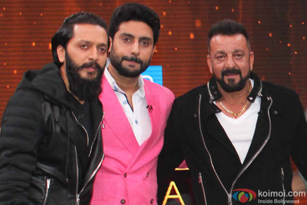 Riteish Deshmukh, Abhishek bachchan and Sanjay Dutt on the sets of Yaaron Ki Baraat