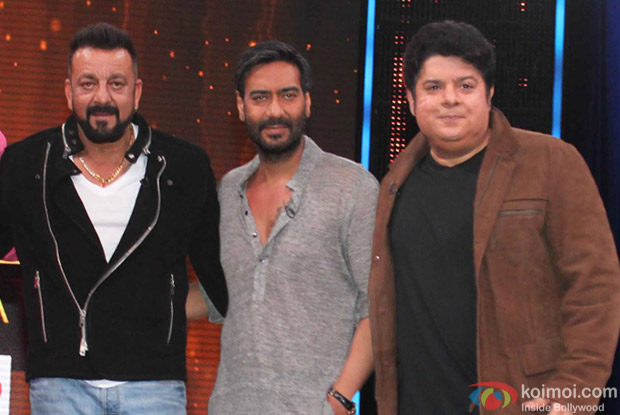 Ajay Devgan, Sajid Khan and Sanjay Dutt on the sets of Yaaron Ki Baraat