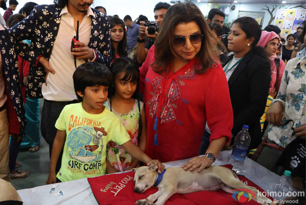 Farah Khan along with children,s during the pups and kitten adoption camp
