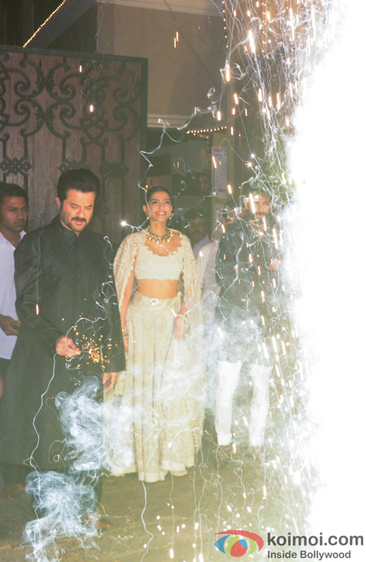 Harshwardhan Kapoor, Anil Kapoor and Sonam Kapoor during Diwali celebrations
