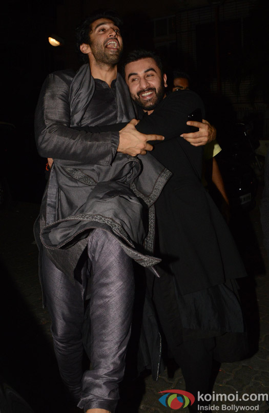 Ranbir Kapoor and Aditya Roy Kapoor during the Anil Kapoor's Diwali celebrations