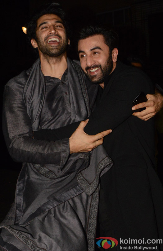 Ranbir Kapoor and Aditya Roy Kapoor during the Anil Kapoor's Diwali celebrations