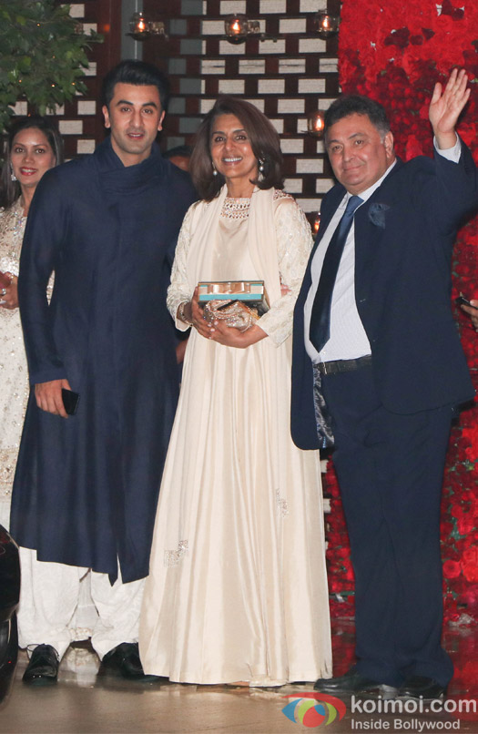 Ranbir kapoor Neetu Singh and Rishi kapoor spotted at Mukesh Ambani,s party 