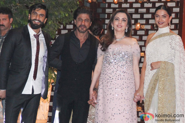 Ranveer Singh, Shah Rukh Khan, Nita Ambani and deepika Padukone at Mukesh and Nita Ambani’s niece Isheta’s Pre wedding Party