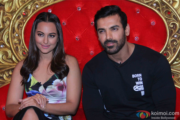 John Abraham and Sonakshi Sinha during the promotion of film Force 2 on the sets of Comedy Nights Bachao