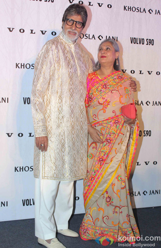 Amitabh Bachchan and Jaya Bachchan during the launch of Fashion Designers Abu Jani and Sandeep Khosla's new international line in associationwith Volvo S90
