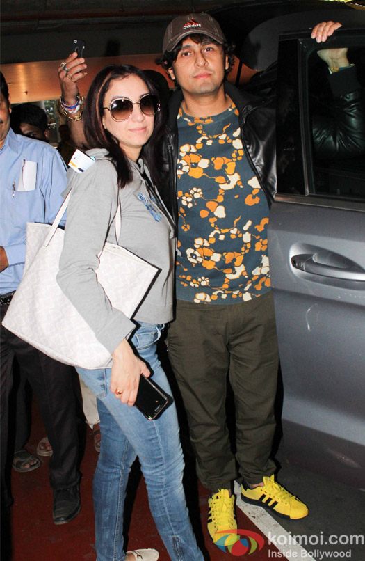Sonu nigam along with wife Madhurima Nigam spotted at Airport
