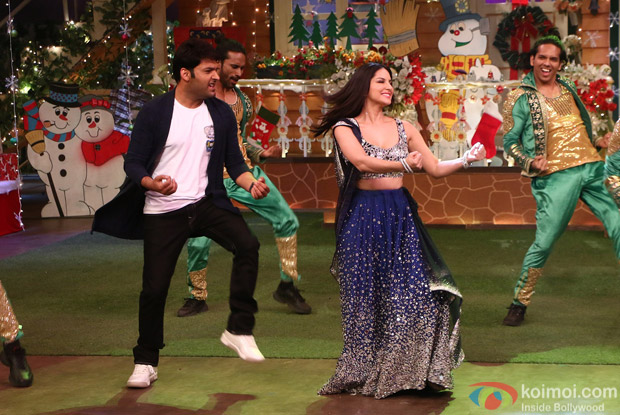 Sunny Leone along with her husband Daniel Weber on the sets of The Kapil Sharma Show