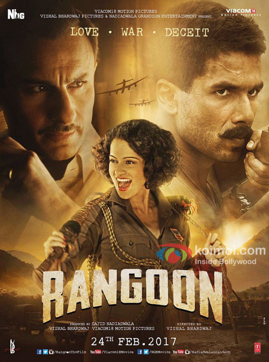 Shahid Kapoor, Saif Ali Khan and Kangana Ranaut Starrer Rangoon Poster