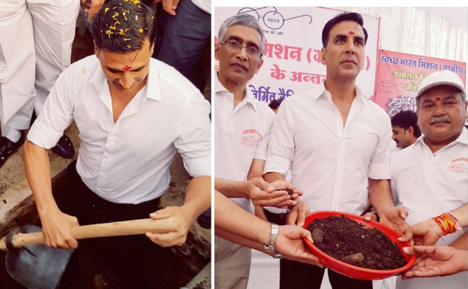 Akshay Kumar digs toilet in MP district