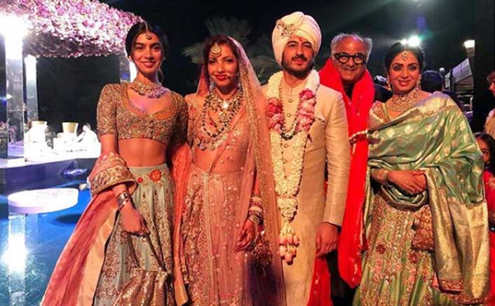 Sridevi, Boney Kapoor and Khushi Kapoor struck a stunning pose with the newlywed couple. Congrats! #antumoh