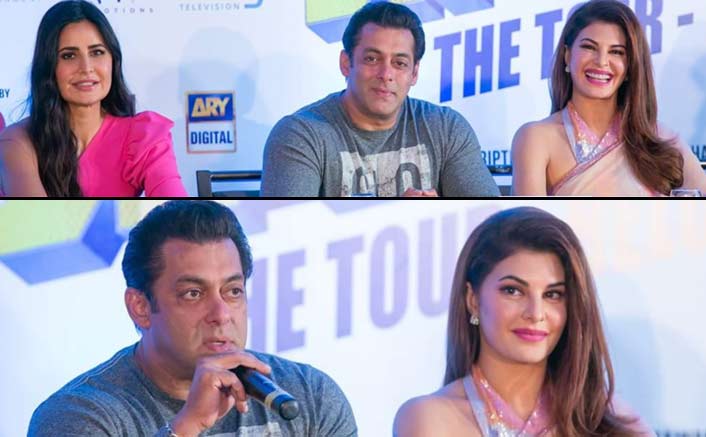 Jacqueline Fernandez stuns in a saree at the Dabanng tour press con in the USA