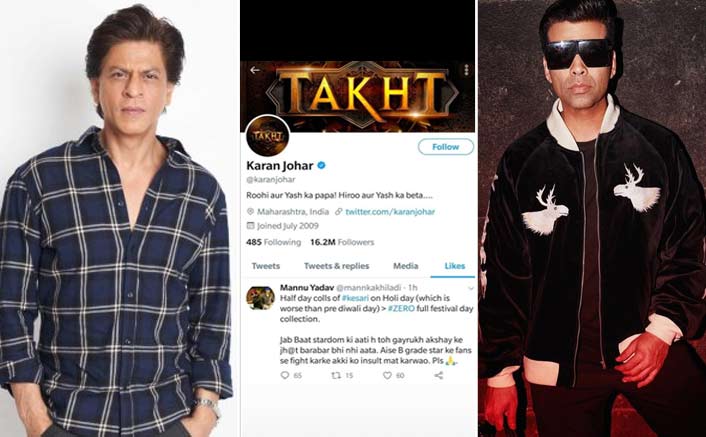 #ShameOnKaranJohar: Shah Rukh Khan Badly TROLL KJo For Liking An Abusive Tweet Against The Superstar!