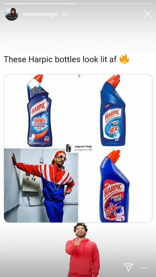 Ranveer trolls himself with toilet cleaner meme