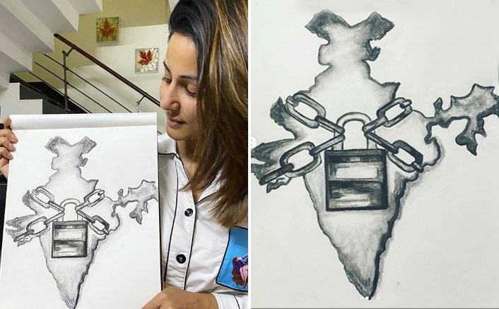 COVID-19: Hina Khan sketches India in lock and chain