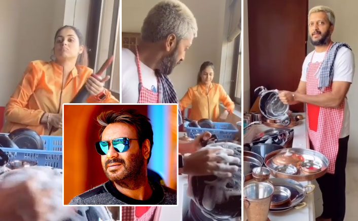 Riteish, Genelia make goofy dishwashing video to wish Ajay Devgn on b'day