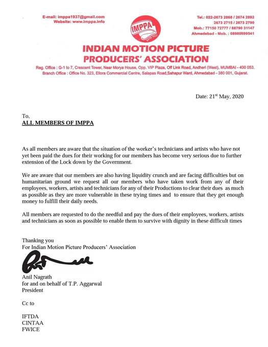 IMPPA urges members to clear dues of artistes, technicians, workers