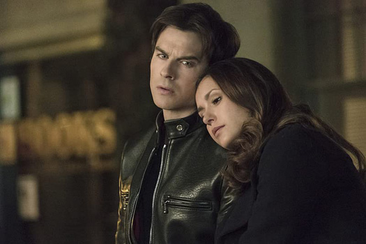 Damon Salvatore & Elena Gilbert In A Still From The Vampire Diaries