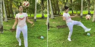 Sunny Leone shows her football skills