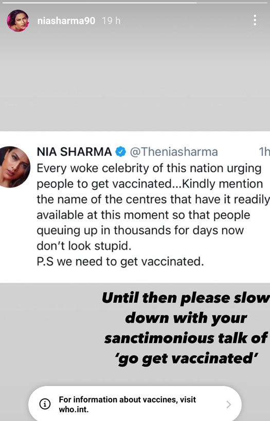 Nia Sharma Slams Celebs Urging People To Take Vaccines