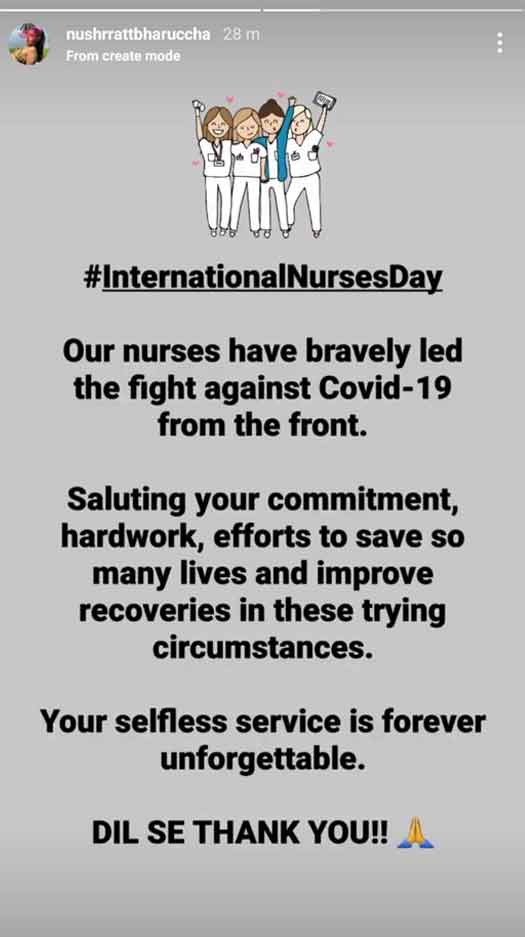 Nushrratt Bharuccha pens down a heartfelt note for the nurses on the occasion of International Nurses Day, says 'Dil Se Thank you'!