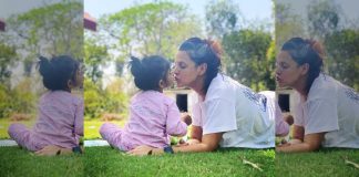 Neha Dhupia's baby loves painting on mom's hands and daddy's face