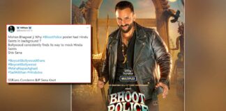 Bhoot Police: Poster Ft. Saif Ali Khan Triggers Controversy; Netizens Ask, “Why Hindu Saints In Background?” Bhoot Police: Poster Ft. Saif Ali Khan Triggers Controversy