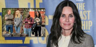 Courteney Cox Kills Time Between Setups Of Her New Show By Driving Around Tourists On Warner Bros' Set