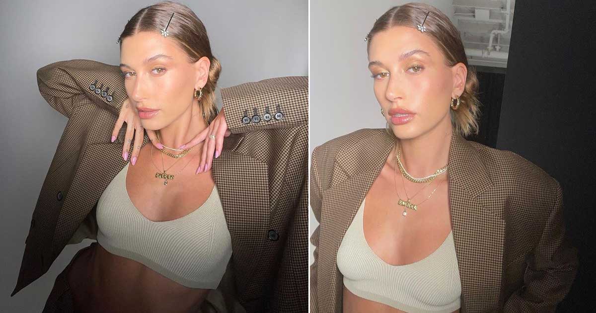 Hailey Bieber Pairing A Bralette With A Blazer Flaunting Her Toned Midriff  Is The Kind Of Motivation We Needed To Hit The Pilates