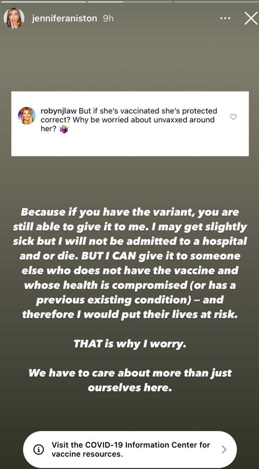 Jennifer Aniston's Decision To Cut Off Anti-Vaxxer Friends Receives Criticism
