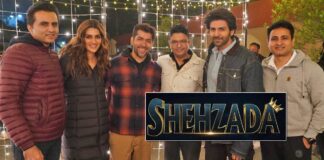 Picture! The entire team of Shehzada huddle up to commence the night schedule of the film.