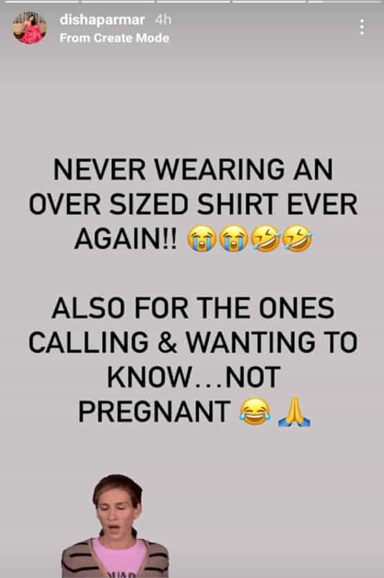 Disha Parmar Quashes Rumours Of Her Pregnancy With Husband Rahul Vaidya In A Savage Way, Writes, "Never Wearing An Oversized Shirt Ever Again"