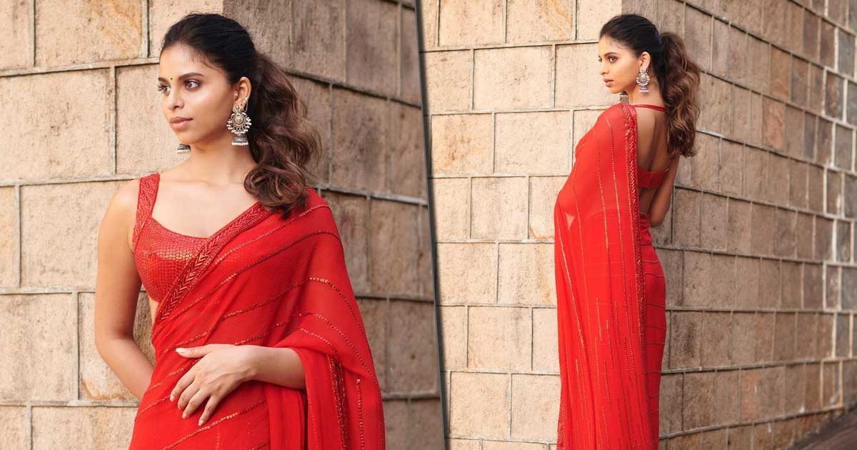 Suhana Khan Sets The Internet Soaring In A Red Manish Malhotra Saree, Check Out!