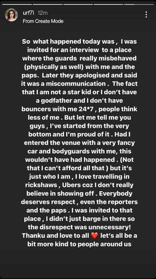 Actress Urfi Javed comes out in the support of all the reporters and paparazzis, narrates an unfortunate incident through her story