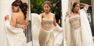 Hina Khan Looks Like A Vision In This As She Poses Tarun Tahiliani Sheer Corset, Dhoti Indo-Western Creation