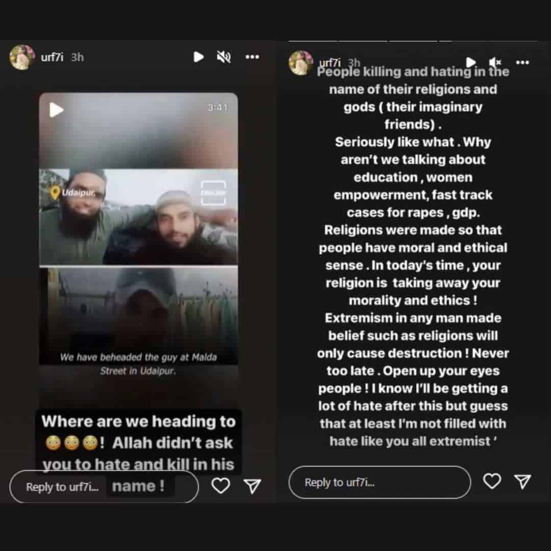 Uorfi Javed Reacts To Kanhaiya Lal’s Gruesome Murder While Slamming Religion Politics – Read On