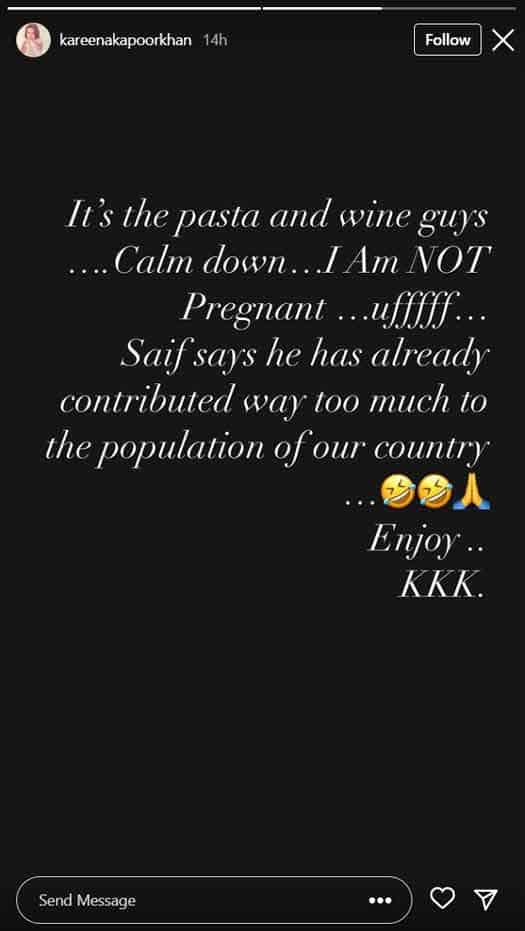 Kareena's witty reaction to pregnancy rumours: It's the pasta and wine