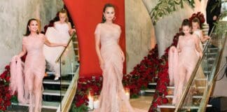 Selena Gomez Wore A Sheer Versace Gown In Peach Colour That Featured A Modest Train