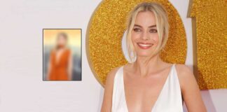 When Margot Robbie Made A Ravishing Statement In An Orange Waist Deep Neckline Almost Flaunting Her Entire Upper Body