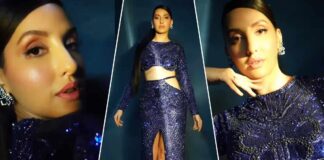 Nora Fatehi Dons A Glittery Midnight Blue Coloured Co-Ord Set And Looks Absolutely Perfect