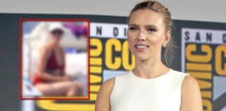 Scarlett Johansson Keeps It Casual A Red Bikini With A High Waist Bottom